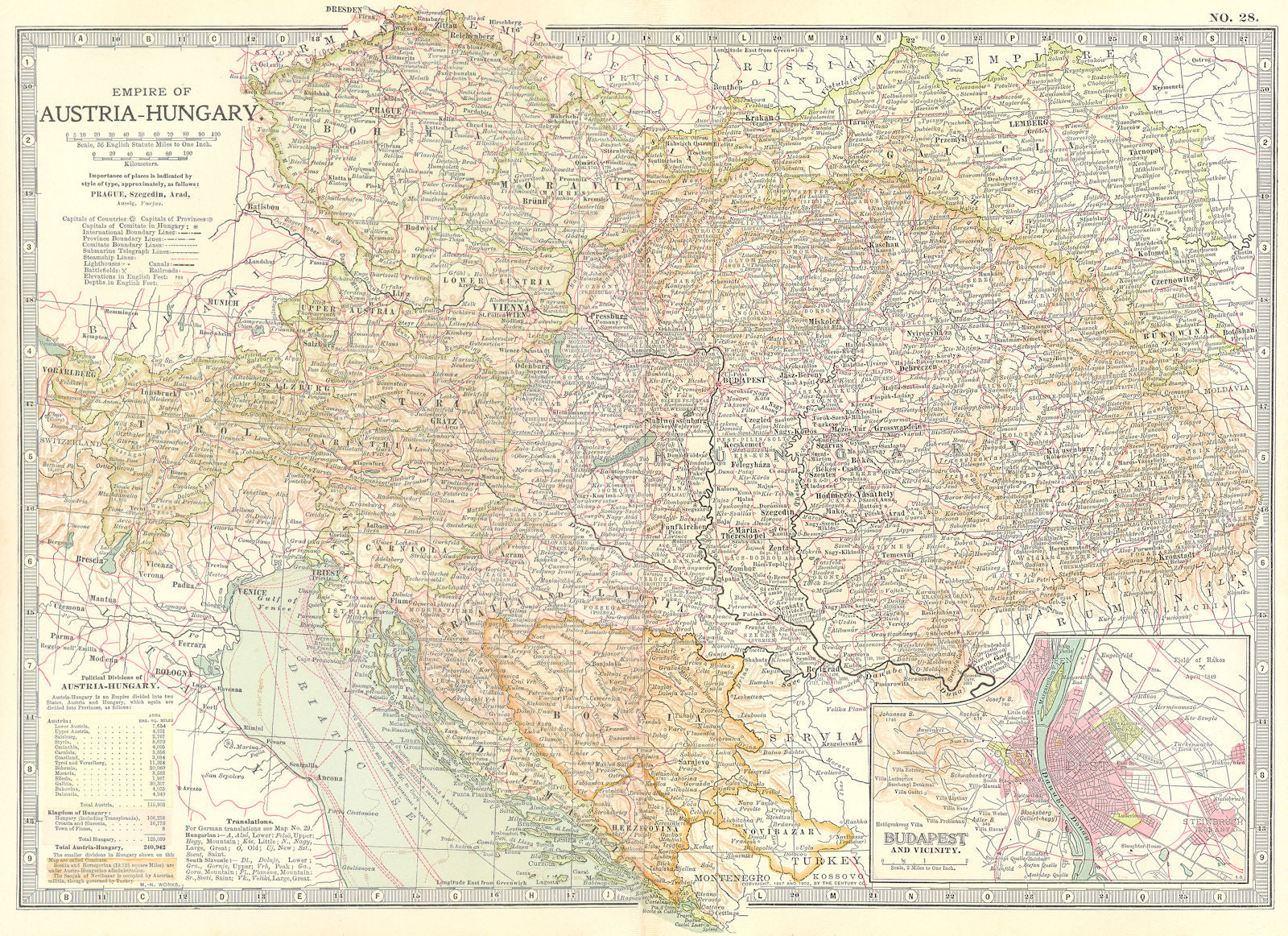 AUSTRIA-HUNGARY. Empire; Budapest; Bosnia Croatia Slavonia Dalmatia 1903 map